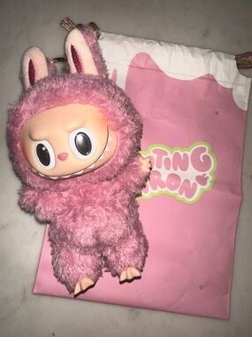 LABUBU Pink Plush Monster Keychain